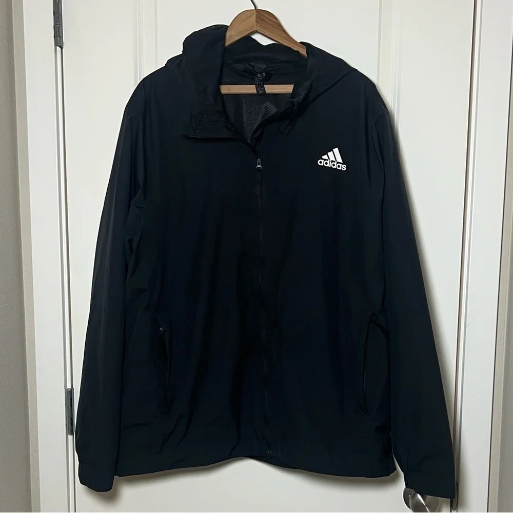 Adidas Black Windbreaker 3-stripes Hooded Jacket XL